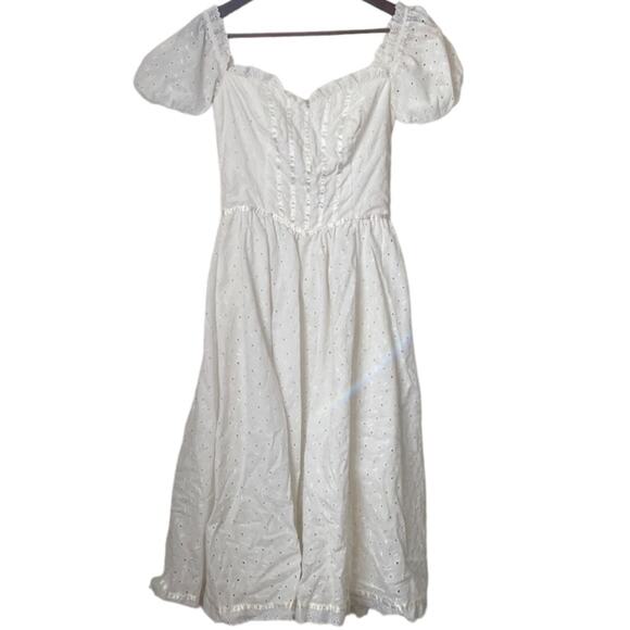 Gunne Sax White Puff Sleeve Bustier Dress Sz 7 - Picture 1 of 7